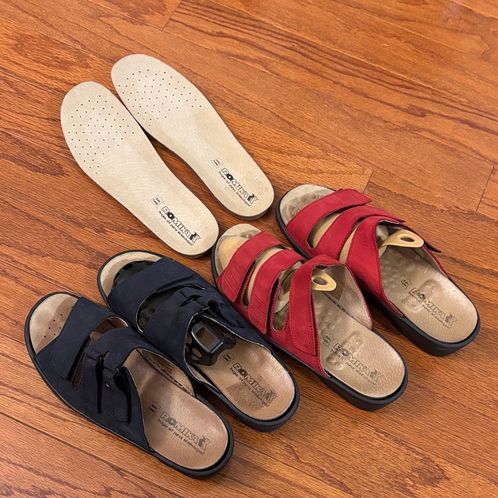 BUNDLE Romika Red and Navy Women's Sandals + extra Insole